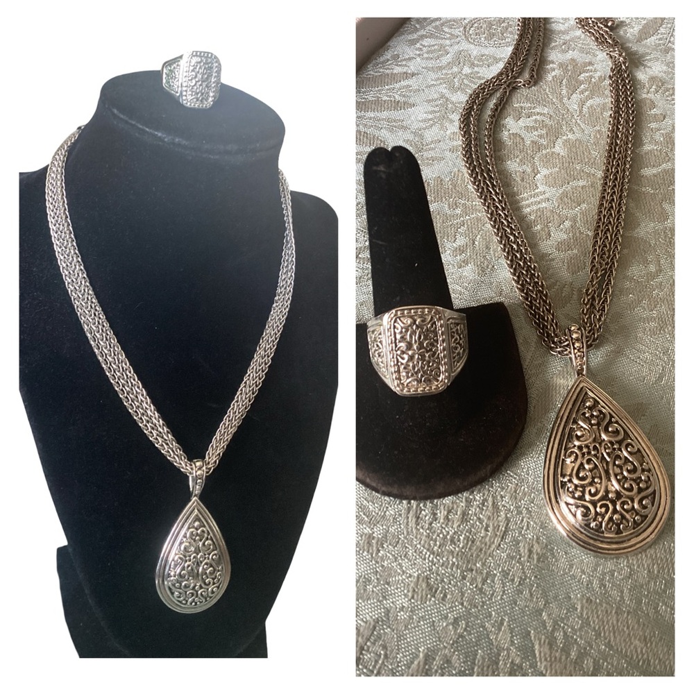 🍁 Lia Sophia Silver Necklace and Ring Set